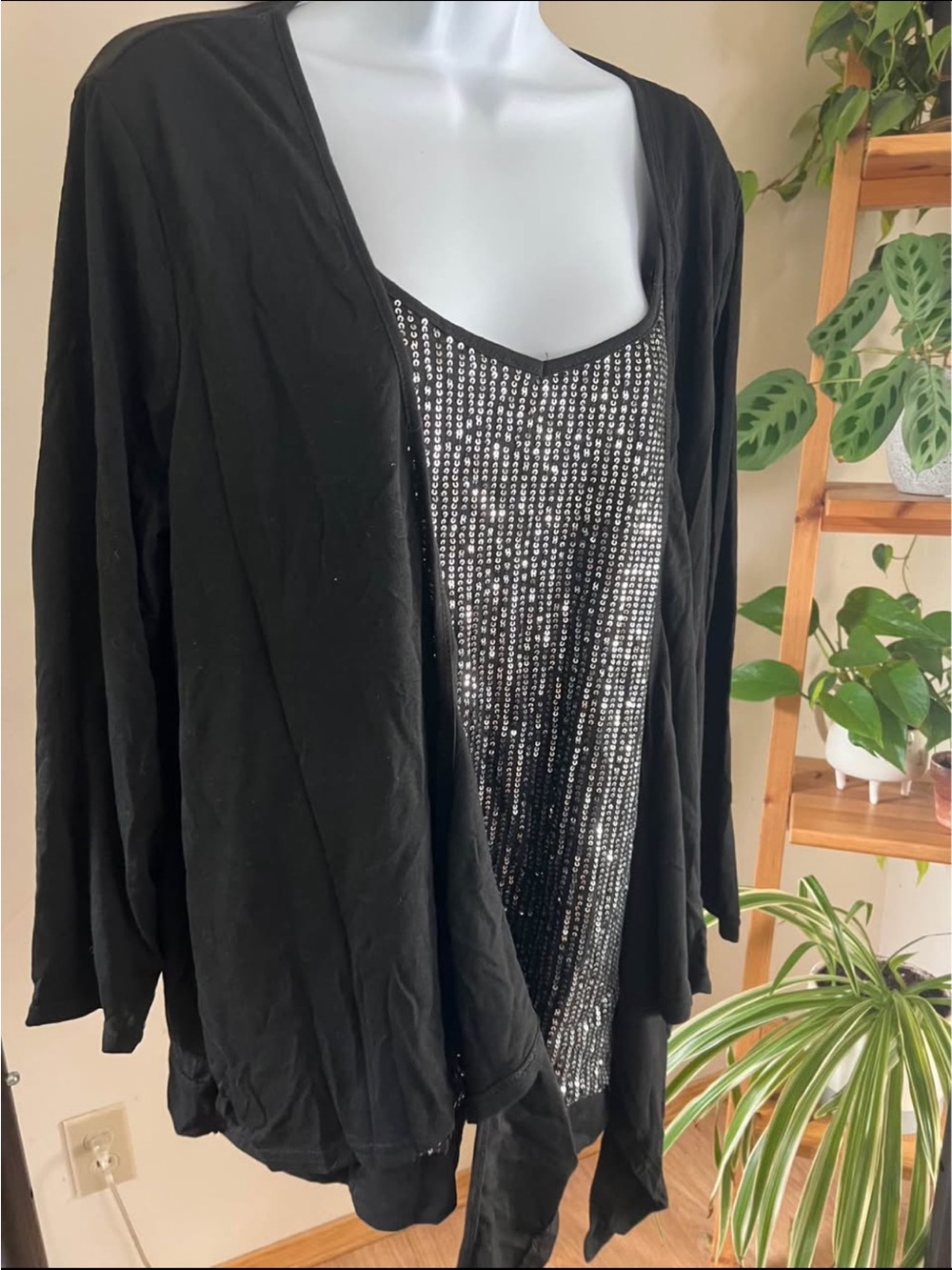 Black Sequin Front Cardigan Layer